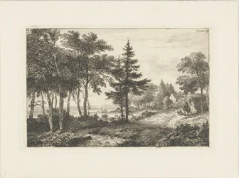Landschap met denneboom en ruiter