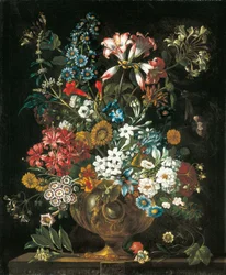 Oktober, uit De Twaalf Maanden van Bloemen, een bloemenkalender van stillevens
