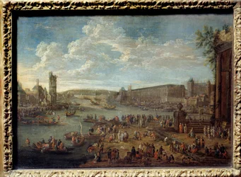 Uitzicht op het Louvre en de Toren van Nesles vanaf het Île de la Cité in Parijs