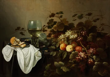 Stilleven met fruit en roemerglas