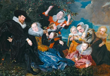 Paulus van Beresteyn en zijn vrouw Catarina Both van der Eem met hun zes kinderen en twee bedienden ...