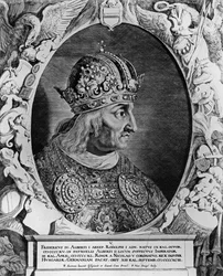 Portret van Frederik IV, Heilige Roomse Keizer, gegraveerd door Sompel, Pieter van