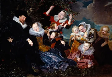 Portret van Paulus Van Beresteyn met zijn vrouw en zes kinderen en twee dienstmeisjes