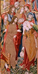 Vlaams wandtapijt. Serie Episodes uit het leven van de Maagd. De profetieën worden vervuld bij de geboorte van Christus. Eerste wandtapijt in de serie.