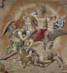 God de Vader met de symbolen van de vier apostelen (tetramorfos), bekend als De Drie-eenheid