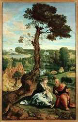 Rust op de vlucht naar Egypte (schilderij op eikenhout)