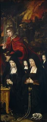Sint Johannes de Evangelist met twee vrouwen en twee biddende meisjes (detail)
