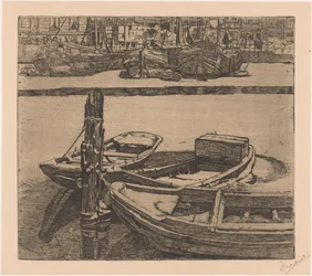 Schepen in het Damrak in Amsterdam
