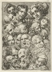Studieblad met negentien hoofden
