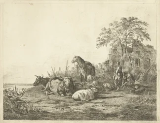 Herder en herderin met kudde vee