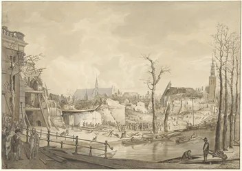 Ruïnes op de noordzijde van het Steenschuur na de Buskruitramp te Leiden, 12 januari 1807