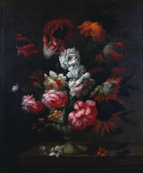 Stilleven van bloemen in een urn