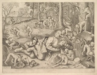 De Koopman Beroofd door Apen, 1562