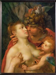 Mars, Venus en Amor (schilderij op eikenhout)