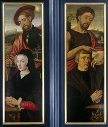 Portretten van donateurs met de heiligen Adrianus en Johannes de Doper
