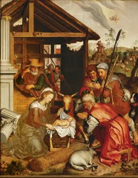 Aanbidding van de herders (schilderij op eikenhout)
