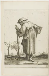 Marcherende bedelaarster met een mand, uit T is al verwart-gaern (Het is al verwarrend)