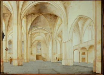 Interieur van de Sint-Cunera kerk in Rhenen, Nederland (olieverfschilderij)