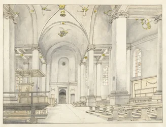 Zicht op het schip van de Nieuwe Kerk, Haarlem, naar het westen