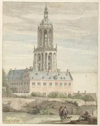 Gezicht op het paleis van Frederik V, keurvorst van de Palts, en de Sint-Cunerakerk, Rhenen