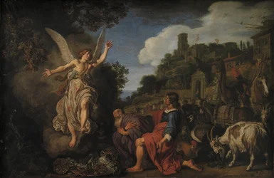 De Engel Raphael Neemt Afscheid van Oude Tobit en zijn Zoon Tobias