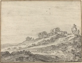 Reizigers langs de top van een heuvel