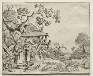 Landschap met twee boeren die praten