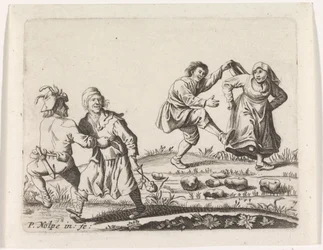 Twee dansende boerenparen