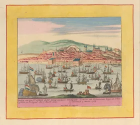 Aankomst van de Hollands-Engelse vloot met koning Karel III te Lissabon, 1704