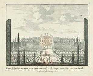 Gezicht op landhuis Clingendael te Den Haag Uitgeleesene Gesichte van het Wijdvermaarde Loo als andere vorstelijke Huisen Admirandorum quadruplex spectaculum