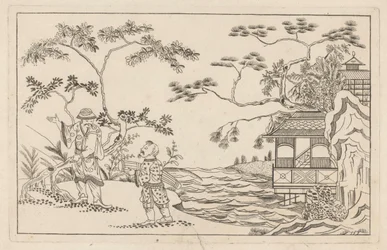 Twee Chinese mannen in een landschap