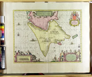 Tabula Magellanica, Quatierrae del Fuego, plaat 18 uit Le Nouveau et Grand Illuminant Flambeau de la Mer door Claes Jansz. Vooght