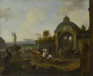 Jachtpartij bij een fontein