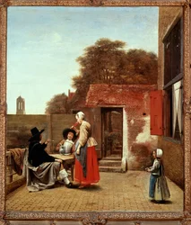 Een Nederlandse binnenplaats (schilderij op doek)