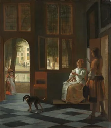 Man die een Brief aan een Vrouw Overhandigt in de Hal van een Huis