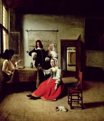 Vrouw drinkend met soldaten, 1658