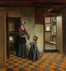 Vrouw met een kind in een voorraadkast, c.1656-60