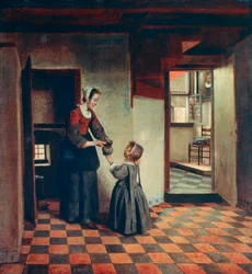 Vrouw met een kind in een voorraadkast, c1660