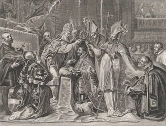 Plaat 24: Karel V gekroond tot Keizer door de Paus, uit Guillielmus Becanus