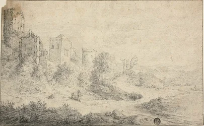 Landschap met Vernietigd Kasteel en Drie Figuren