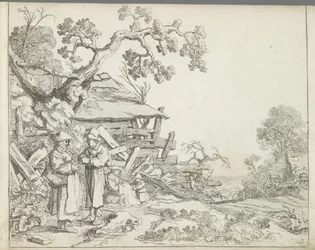 Landschap met een boer en boerin