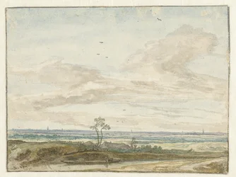 Wijd landschap met een weg langs een vaart