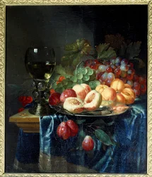 Fruit en wijn. Schilderij door Pieter De Ring (1615-1660)