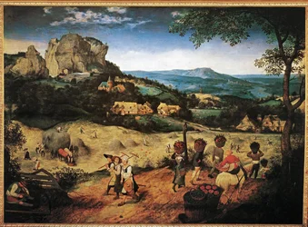 De hooioogst uit de serie van zes schilderijen De seizoenen (olieverf op eikenhout)