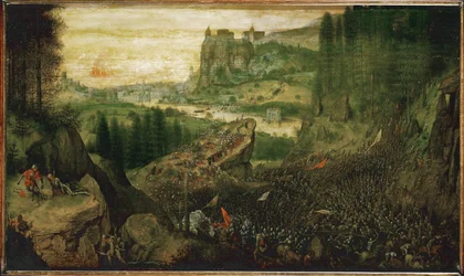 De zelfmoord van Saul in de slag bij de berg Gilboa tegen de Filistijnen (schilderij op eikenhout)