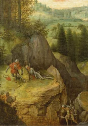 De zelfmoord van Saul in de strijd tegen de Filistijnen op de berg Gilboa (schilderij op eikenhout)