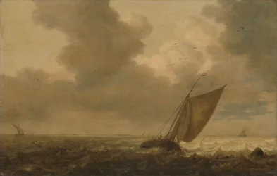 Een pakjesboot die voor de wind vaart