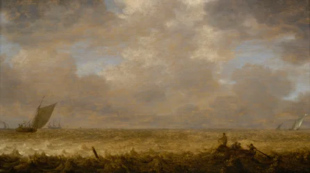 Een ondiepe zee met vissersboten, ca. 1640