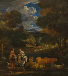 Een pastorale landschap met reizigers, ca. 1657-1701