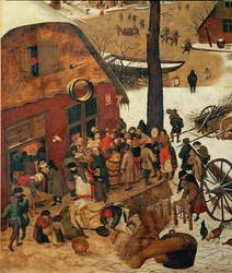 De volkstelling in Bethlehem (schilderij op hout)